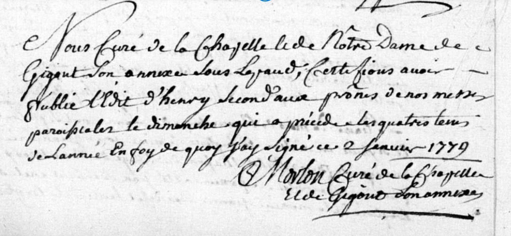 l'Edit d'henry second.  02/01/1779 Lépaud, Creuse, France