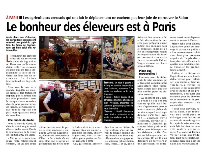 Le bonheur des éleveurs est à Paris - Article LA MONTAGNE du 6 mars 2022
